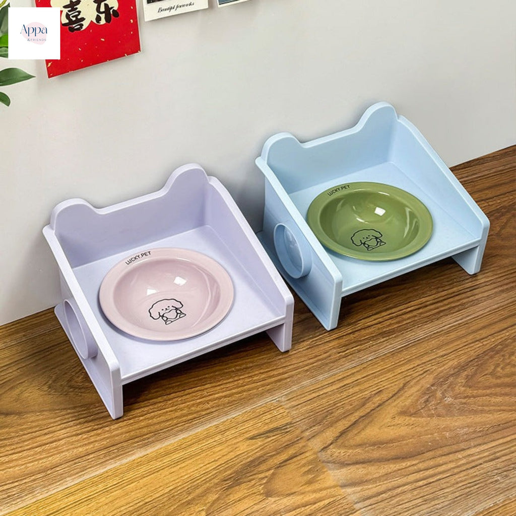 Creative Cartoon Flying Saucer Bowl with Leak-proof Bowl Rack Household Cute Pet Bowl Ceramic Cat Bowl Dog Bowl Anti-knock Water Bowl
