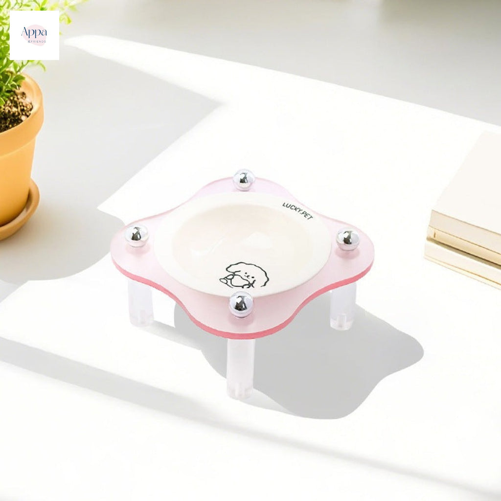 Cute cartoon flying saucer bowl with detachable acrylic rack anti-knock pet bowl cat bowl dog bowl cat drinking bowl
