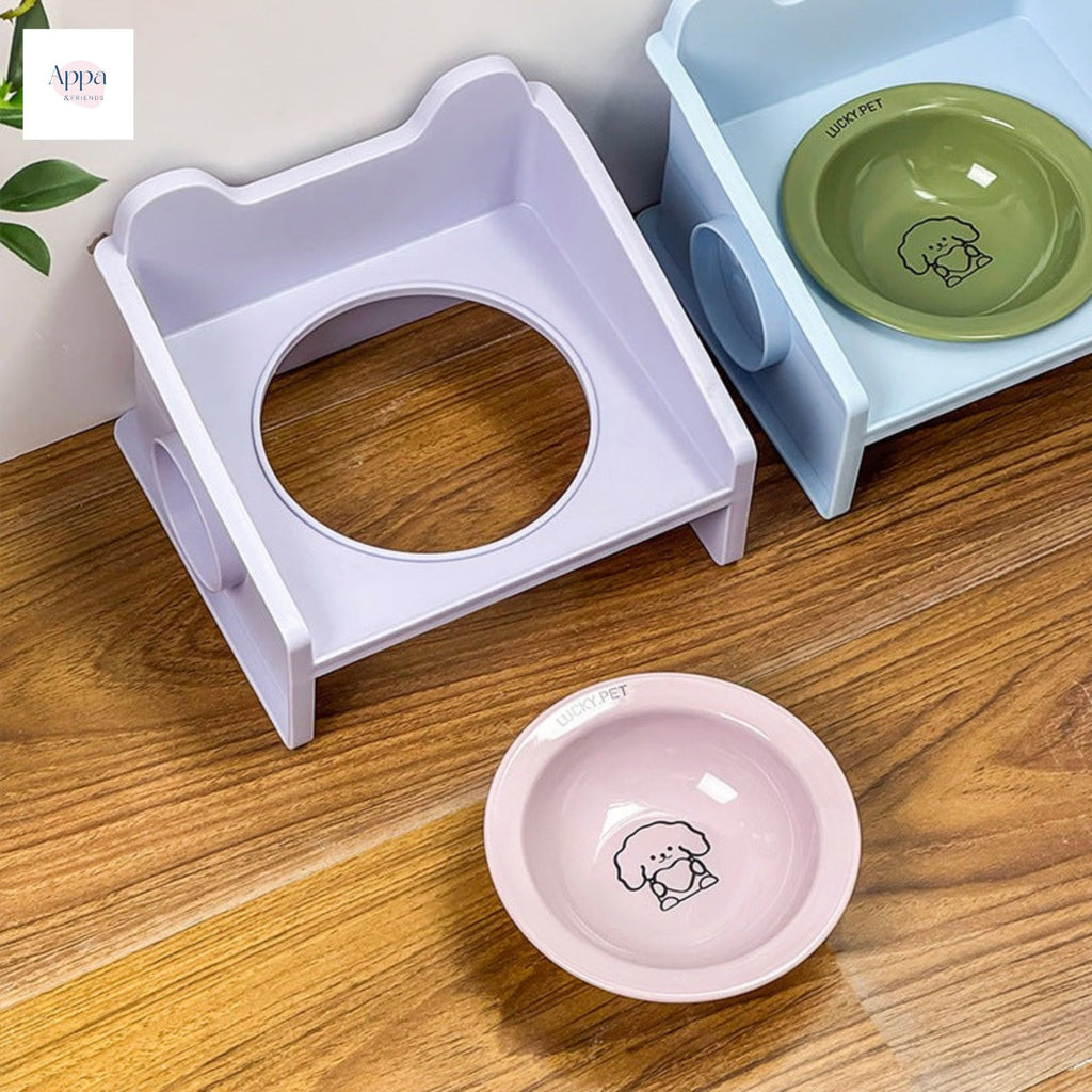 Creative Cartoon Flying Saucer Bowl with Leak-proof Bowl Rack Household Cute Pet Bowl Ceramic Cat Bowl Dog Bowl Anti-knock Water Bowl