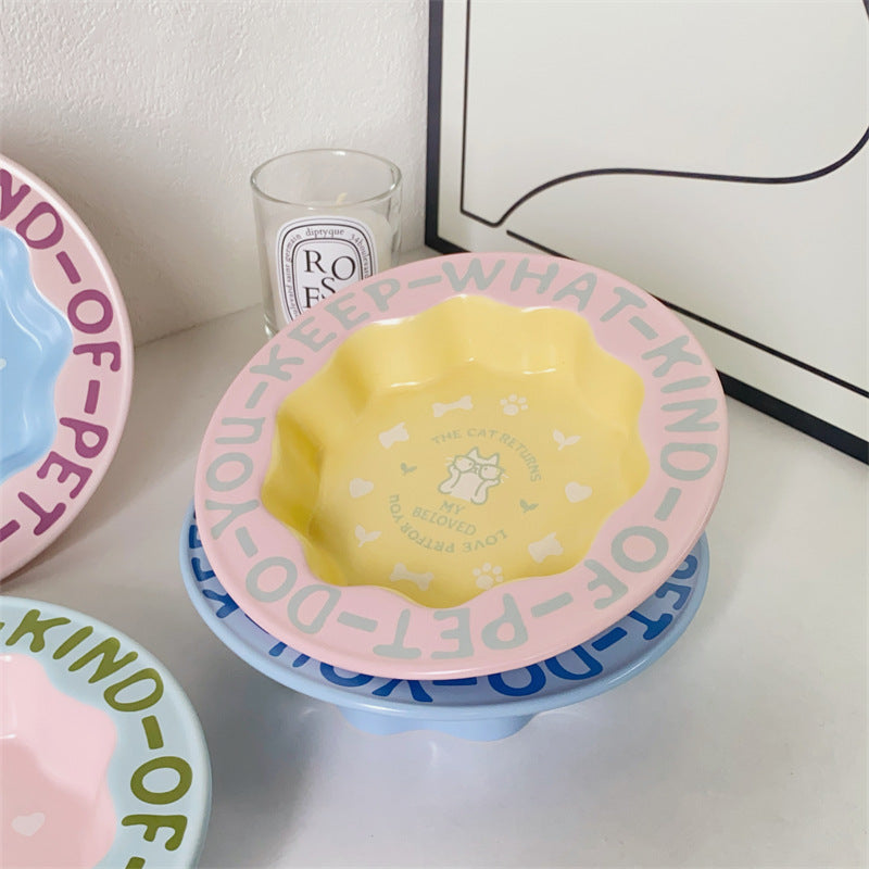 Lace cat bowl anti-black chin canned cat food bowl ceramic dog food bowl cat anti-knock water feeding bowl pet supplies