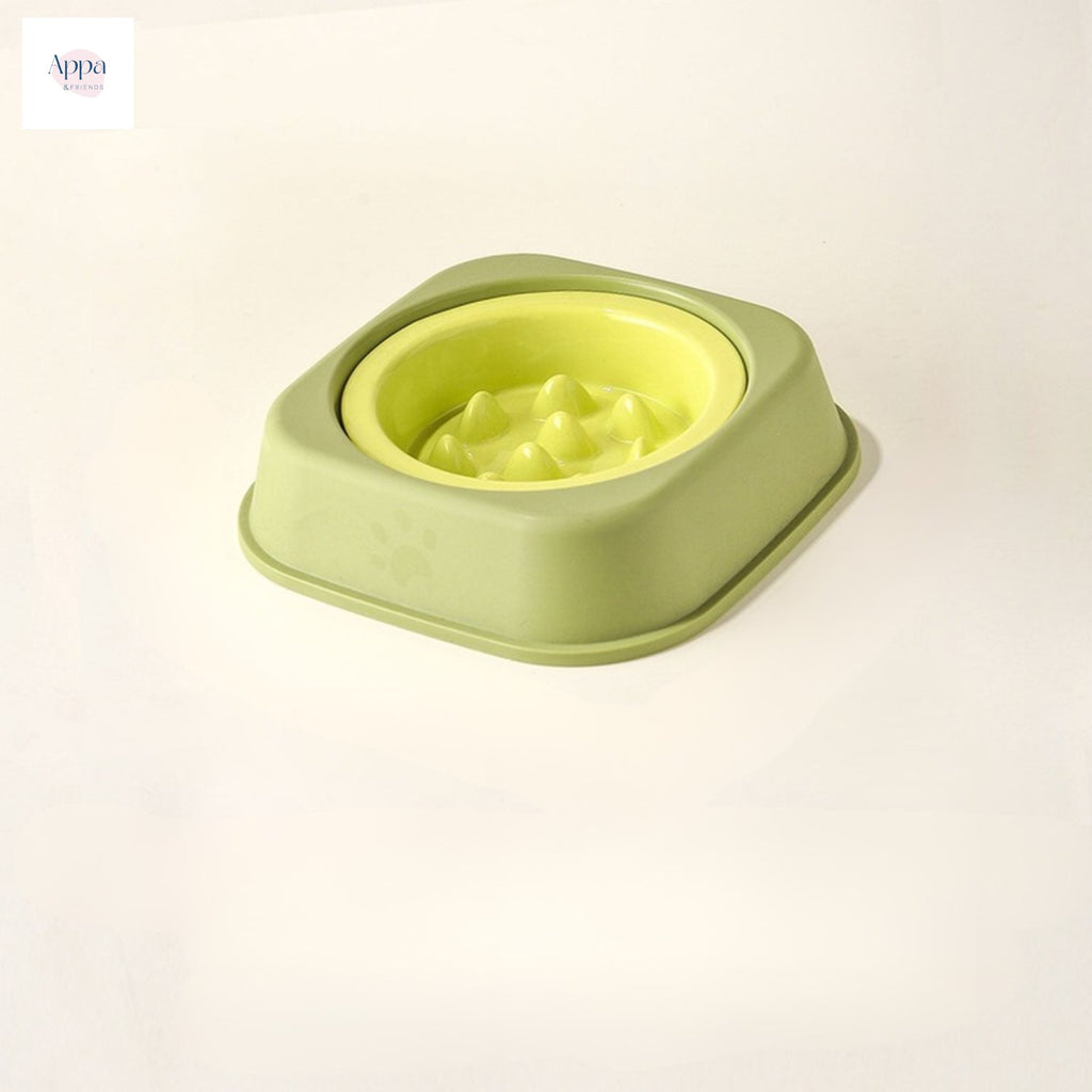 Creative Solid Color Edge Protection Slow Food Bowl with Bowl Rack Household Ceramic Pet Bowl Anti-choking Slow Food Bowl Cats and Dogs Slow Food Basin