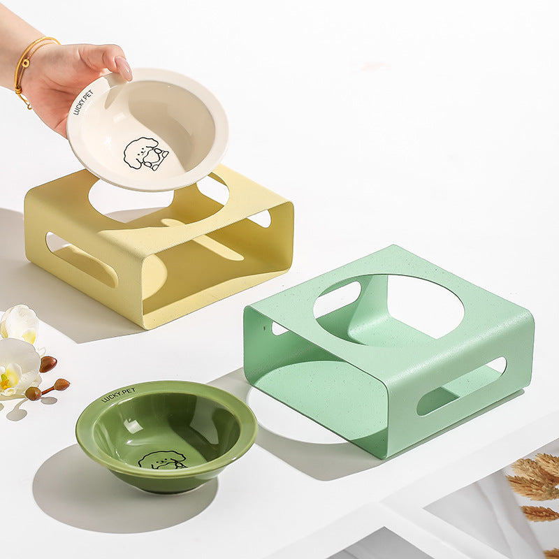 Cartoon pet bowl creative flying saucer bowl with bowl rack anti-overturning cat bowl cat and dog food bowl cat food bowl dog basin cervical spine protection