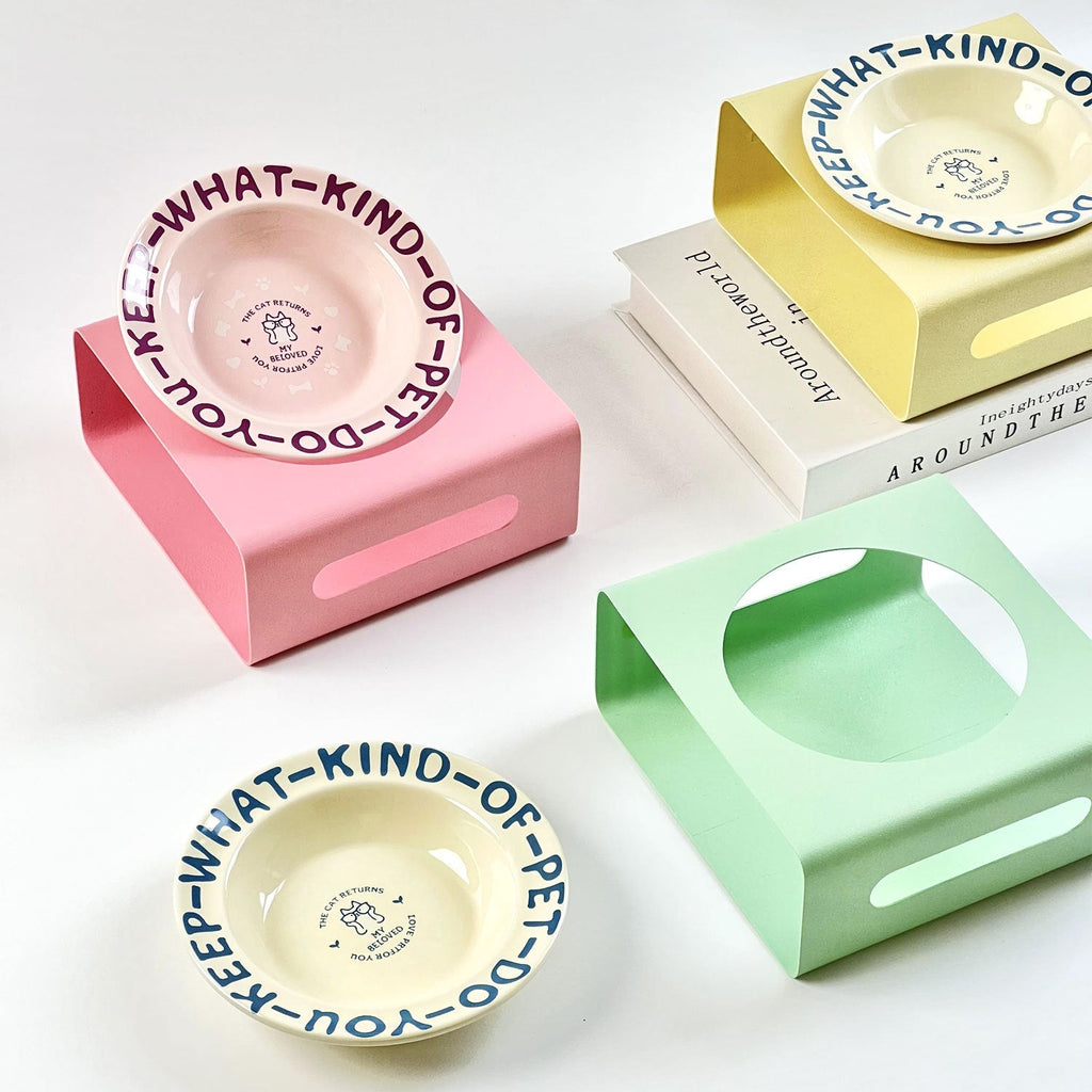 English flying saucer dish with square bowl rack creative pet bowl tall cat bowl dog basin cat food basin pet drinking bowl