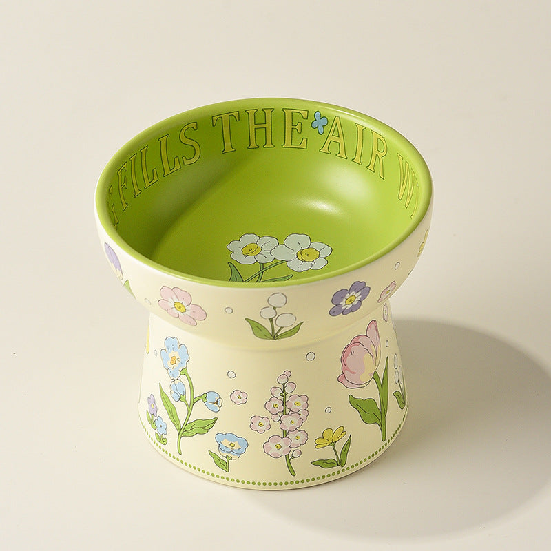 Green rabbit lace cat bowl anti-black chin cat canned food bowl ceramic dog food bowl cat anti-knock water wholesale