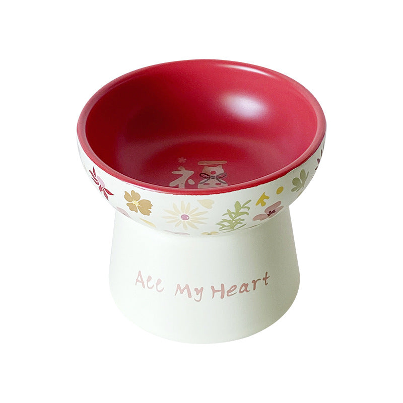 Fu Lace Cat Bowl Anti-Black Chin Canned Cat Bowl Ceramic Dog Food Bowl Cat Anti-knock Water Bowl Pet