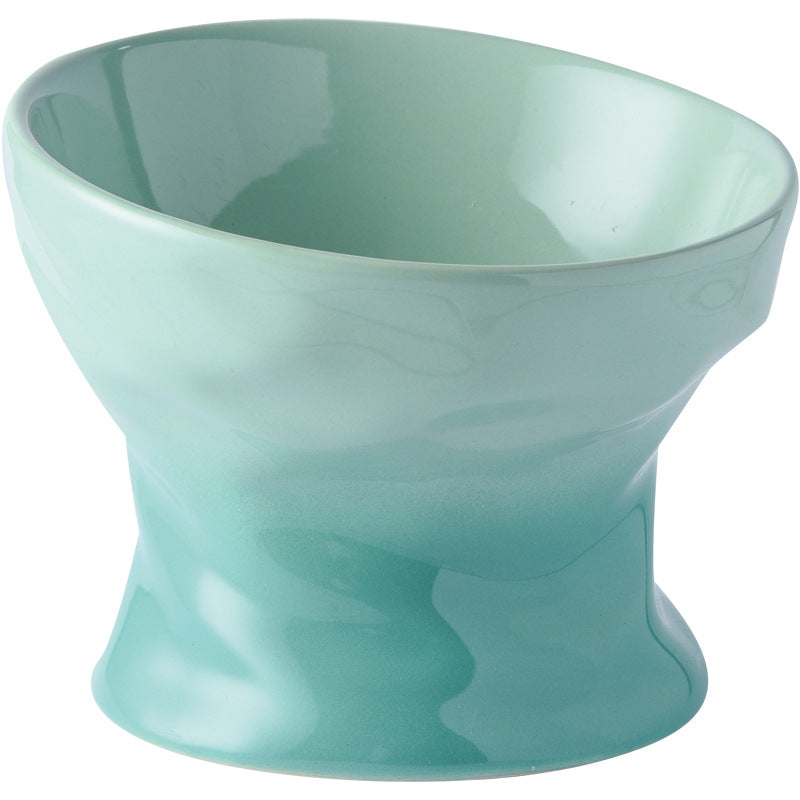 Cool Color Gradient Oblique Bowl Ceramic Cat Bowl High Foot Protection Cervical Spine Dog Cat Food Basin Pet Water Bowl Anti-knock