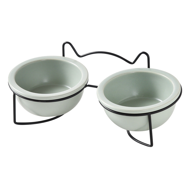 Cat Bowl Ceramic Pet Bear Ear Iron Frame Cat Single Bowl Dog Pot Cat Pot Teddy Dog Kitten Rice Pot Cat Food Bowl