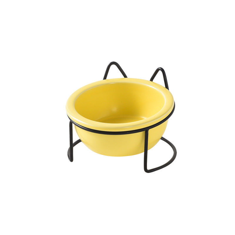 Cat Bowl Ceramic Pet Bear Ear Iron Frame Cat Single Bowl Dog Pot Cat Pot Teddy Dog Kitten Rice Pot Cat Food Bowl