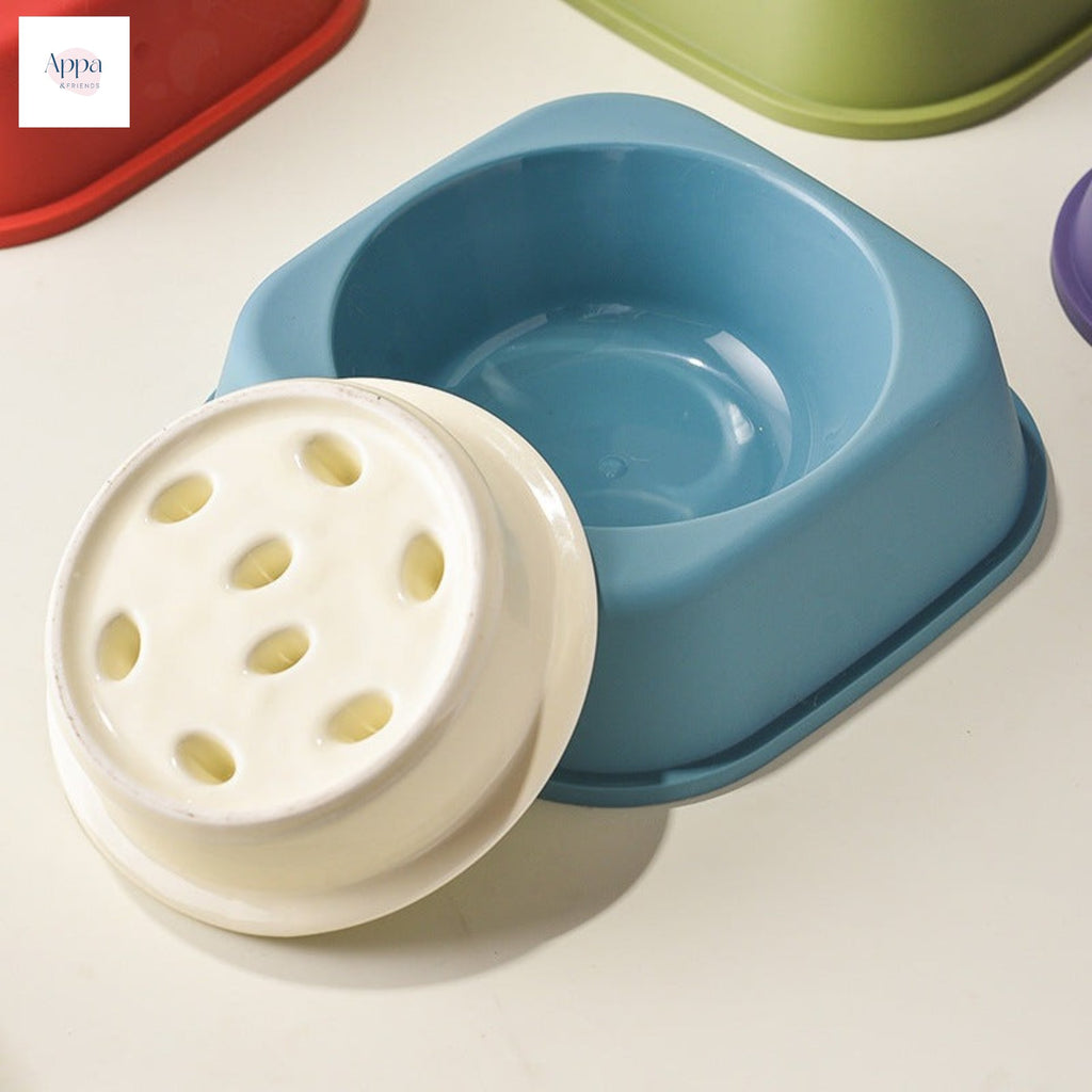 Creative Solid Color Edge Protection Slow Food Bowl with Bowl Rack Household Ceramic Pet Bowl Anti-choking Slow Food Bowl Cats and Dogs Slow Food Basin