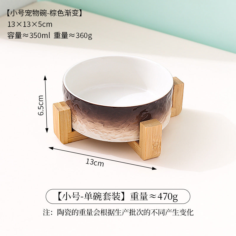 Stone pattern ceramic cat bowl double bowl dog bowl cat food bowl dog drinking cat food bowl pet food bowl integrated anti-knock