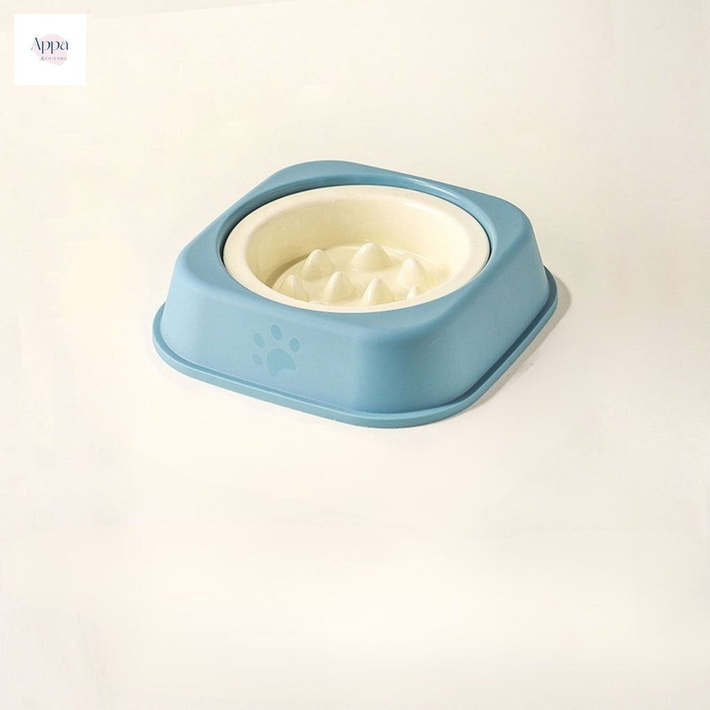 Creative Solid Color Edge Protection Slow Food Bowl with Bowl Rack Household Ceramic Pet Bowl Anti-choking Slow Food Bowl Cats and Dogs Slow Food Basin