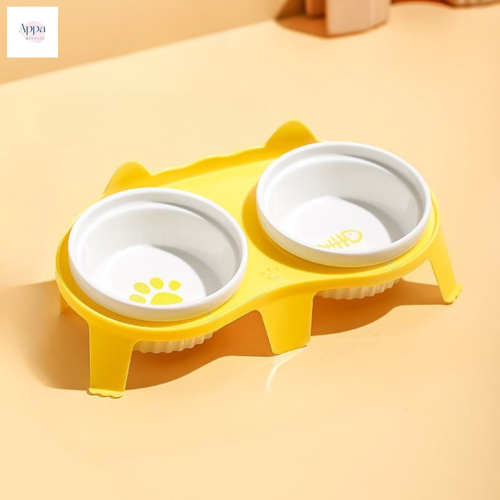 Creative Striped Cat Bowl with Bowl Rack Household Ceramic Pet Bowl Anti-knock Drinking Bowl Cat Food Bowl Feeding Integrated