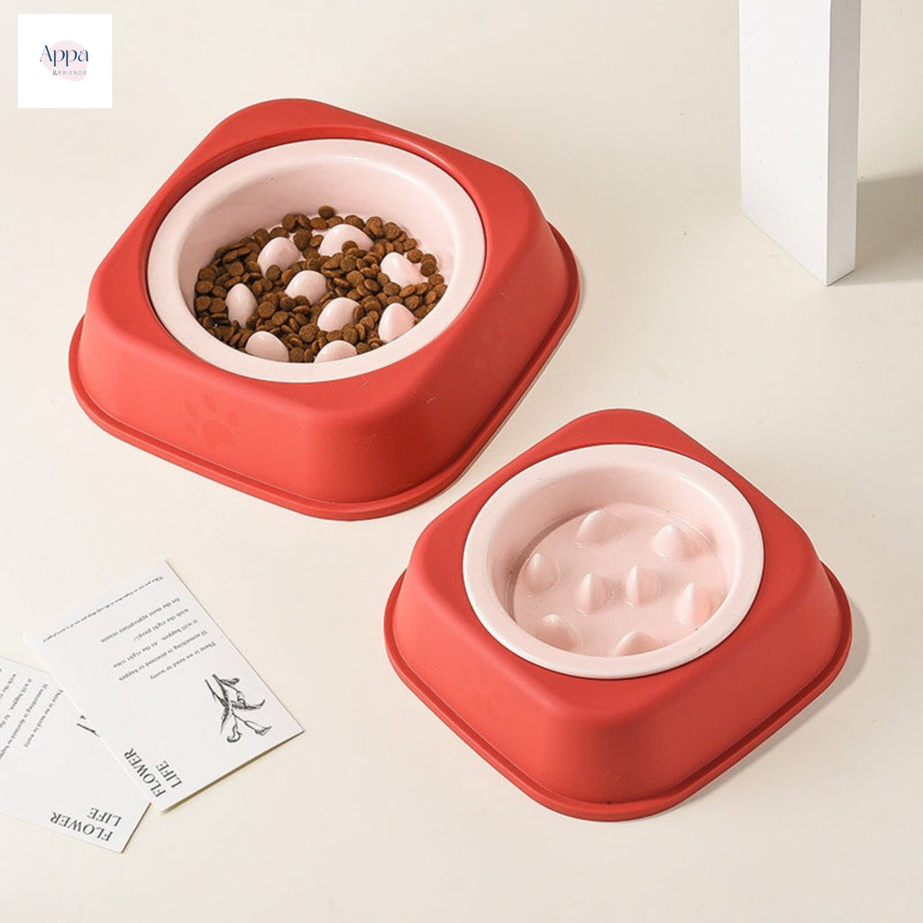 Creative Solid Color Edge Protection Slow Food Bowl with Bowl Rack Household Ceramic Pet Bowl Anti-choking Slow Food Bowl Cats and Dogs Slow Food Basin