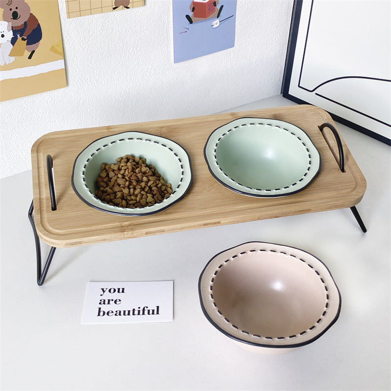 Ceramic cat bowl cat food bowl cat food bowl dog bowl dog bowl drinking bowl double bowl cervical protection Pet Bowl supplies