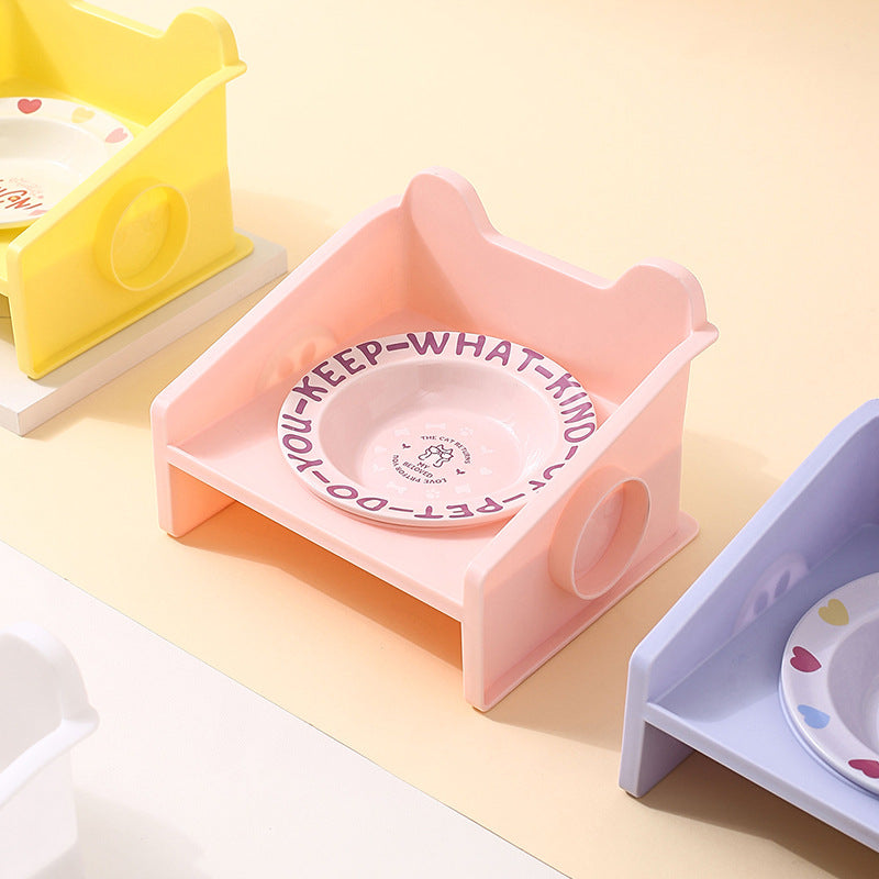 Creative cartoon flying saucer dish with square leak-proof bowl rack ceramic pet bowl cat bowl dog bowl cat water bowl anti-knock