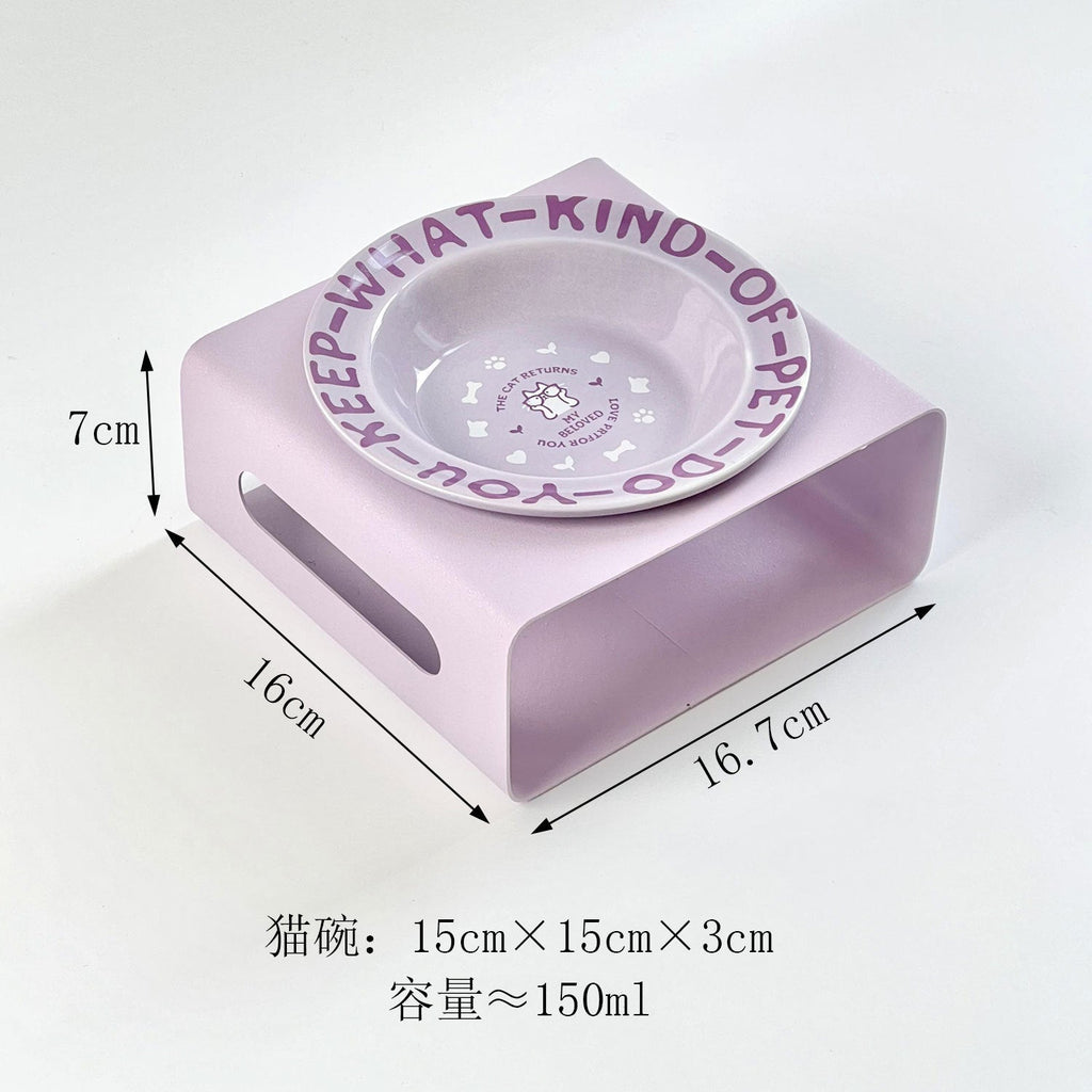 English flying saucer dish with square bowl rack creative pet bowl tall cat bowl dog basin cat food basin pet drinking bowl