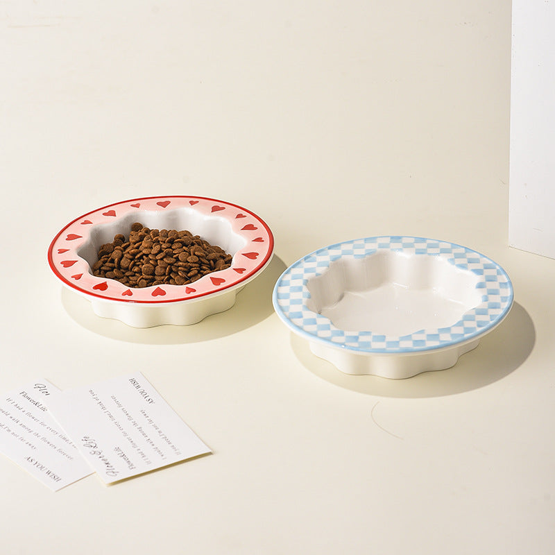 Creative Simple Round Laces Bowl Ceramic Pet Bowl Anti-knock Bowl Cat Food Bowl Cat Bowl Dog Bowl Pet Supplies Basin