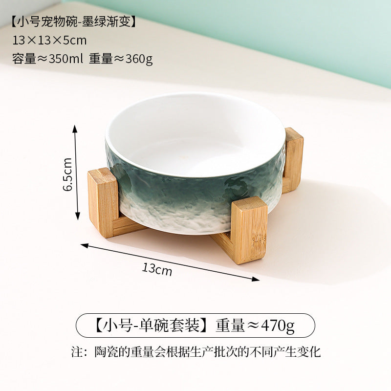 Stone pattern ceramic cat bowl double bowl dog bowl cat food bowl dog drinking cat food bowl pet food bowl integrated anti-knock
