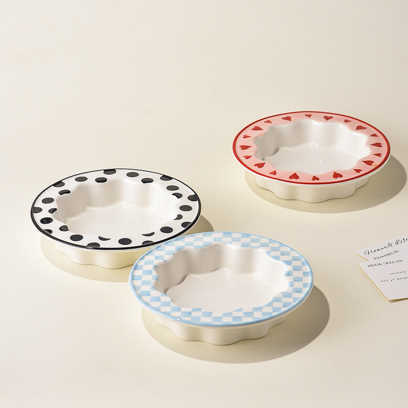 Creative Simple Round Laces Bowl Ceramic Pet Bowl Anti-knock Bowl Cat Food Bowl Cat Bowl Dog Bowl Pet Supplies Basin