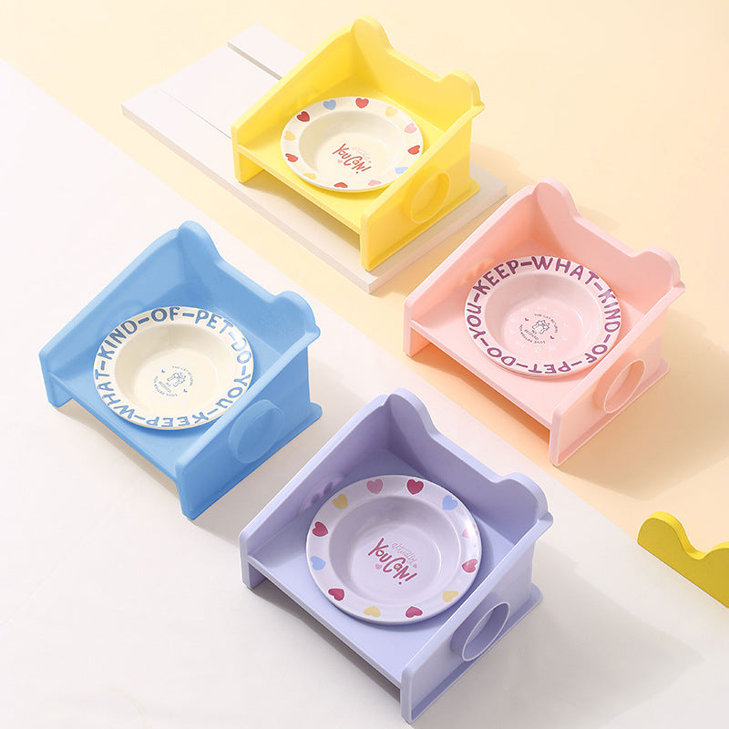 Creative cartoon flying saucer dish with square leak-proof bowl rack ceramic pet bowl cat bowl dog bowl cat water bowl anti-knock