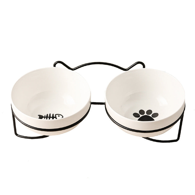 Ceramic Cat Bowl Cat Food Bowl Dog Bowl Drinking Water Bowl Food Bowl Protection Cervical Spine Pet Supplies Ceramic Double Cat Bowl