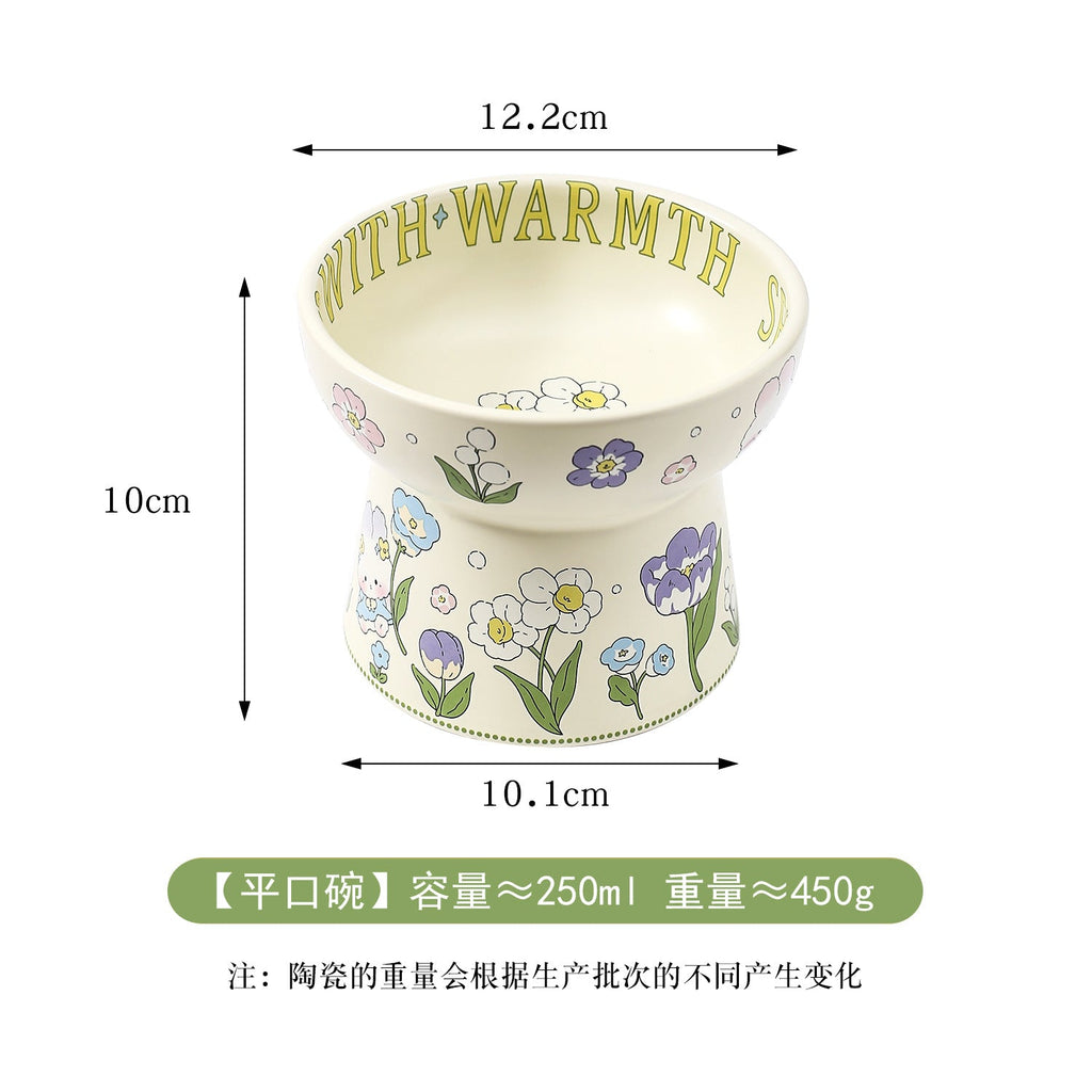 Green rabbit lace cat bowl anti-black chin cat canned food bowl ceramic dog food bowl cat anti-knock water wholesale