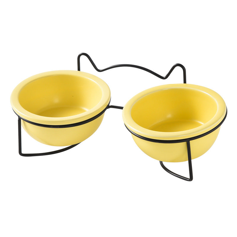 Cat Bowl Ceramic Pet Bear Ear Iron Frame Cat Single Bowl Dog Pot Cat Pot Teddy Dog Kitten Rice Pot Cat Food Bowl