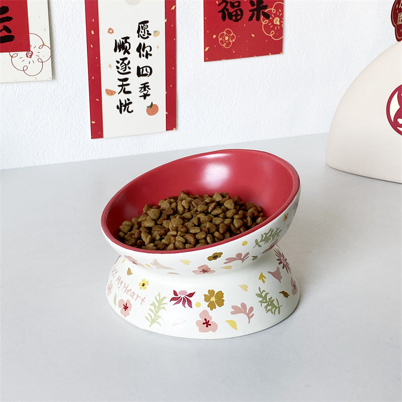 Fu Lace Cat Bowl Anti-Black Chin Canned Cat Bowl Ceramic Dog Food Bowl Cat Anti-knock Water Bowl Pet