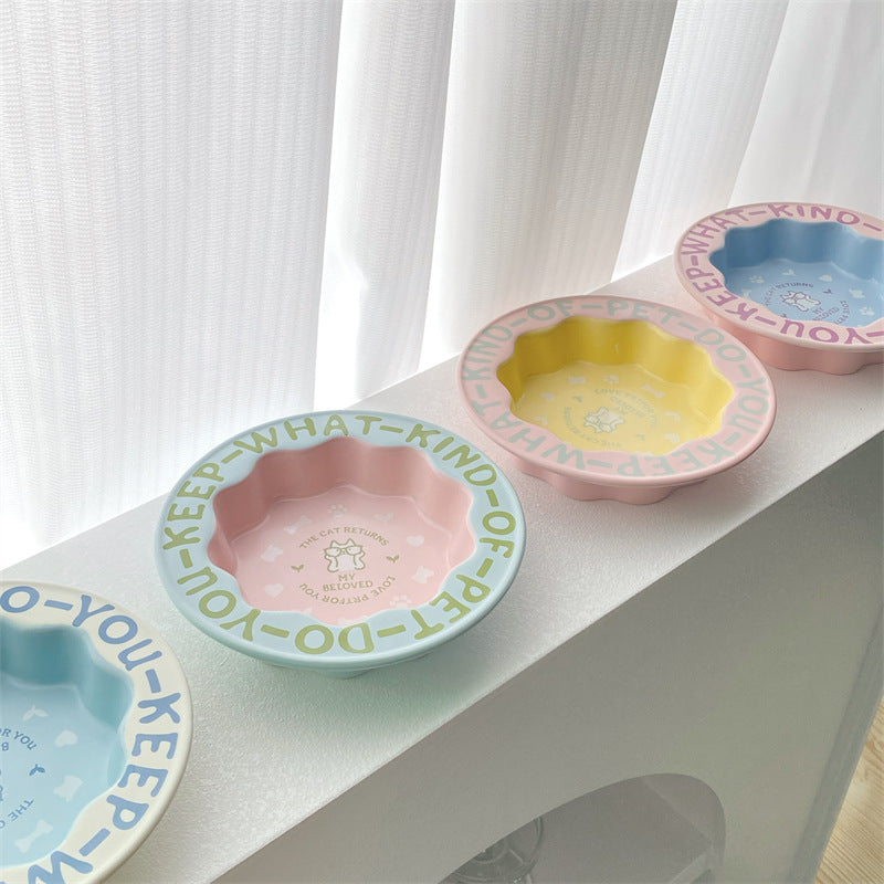 Lace cat bowl anti-black chin canned cat food bowl ceramic dog food bowl cat anti-knock water feeding bowl pet supplies
