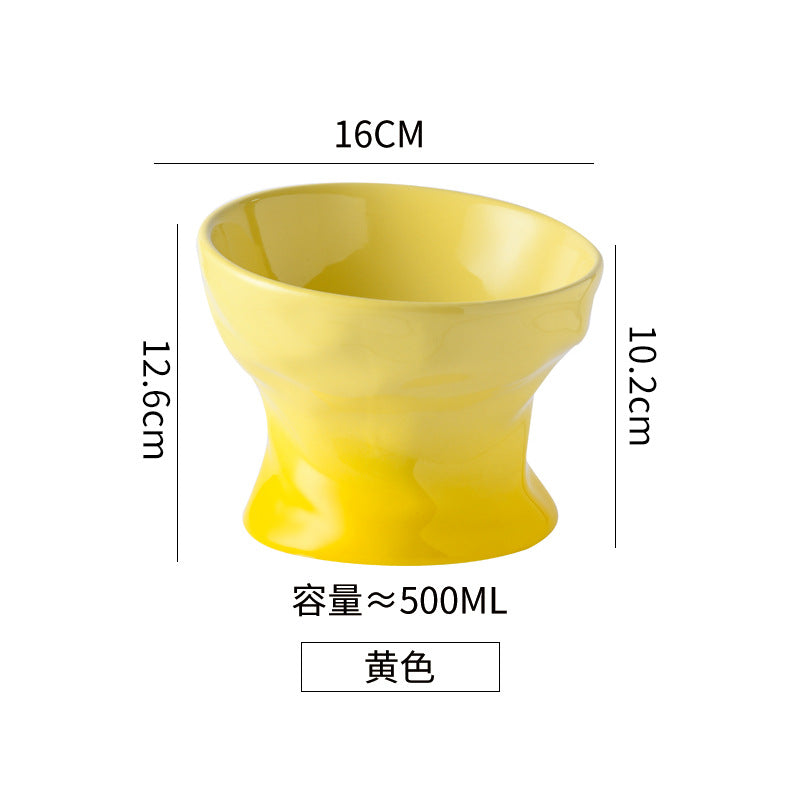 Cool Color Gradient Oblique Bowl Ceramic Cat Bowl High Foot Protection Cervical Spine Dog Cat Food Basin Pet Water Bowl Anti-knock