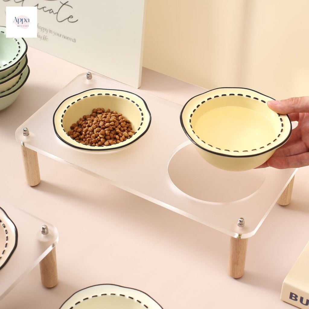Creative Cartoon Pet Bowl with Square Bowl Rack Household Pet Rice Bowl Ceramic Bowl Tall Cat Bowl Dog Bowl Drinking Bowl