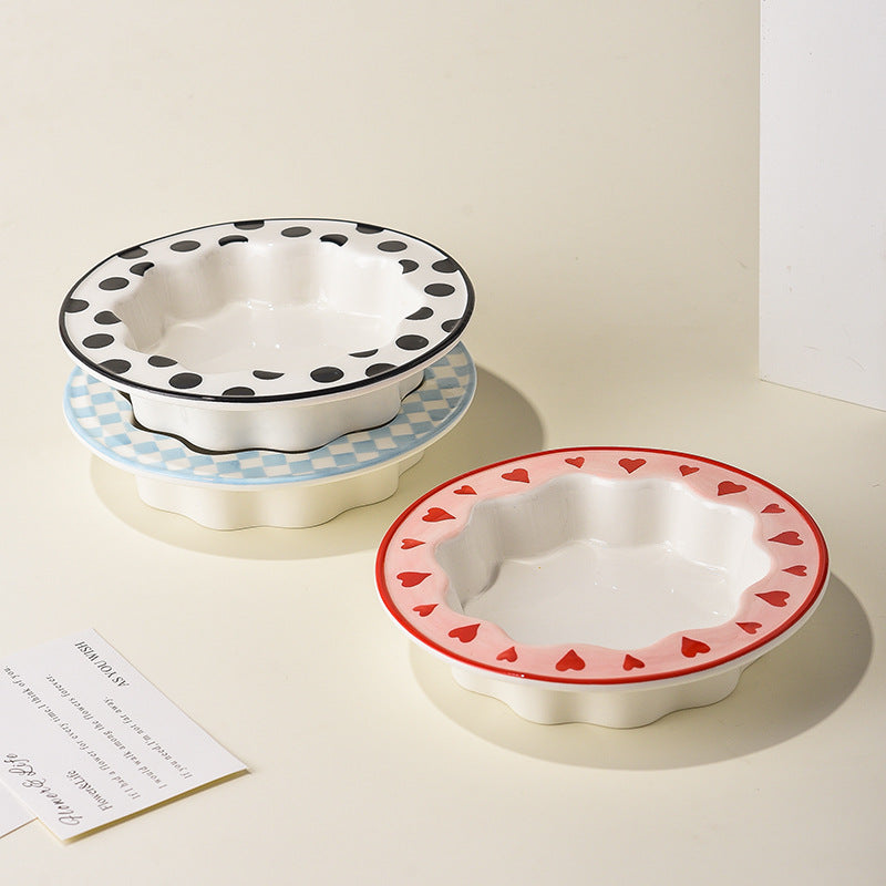 Creative Simple Round Laces Bowl Ceramic Pet Bowl Anti-knock Bowl Cat Food Bowl Cat Bowl Dog Bowl Pet Supplies Basin