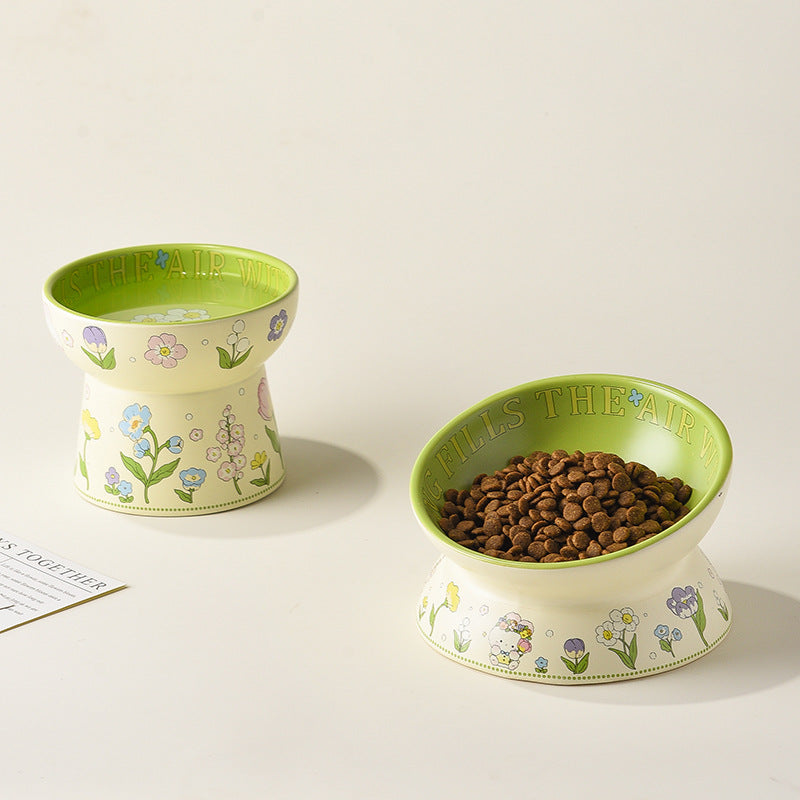Green rabbit lace cat bowl anti-black chin cat canned food bowl ceramic dog food bowl cat anti-knock water wholesale