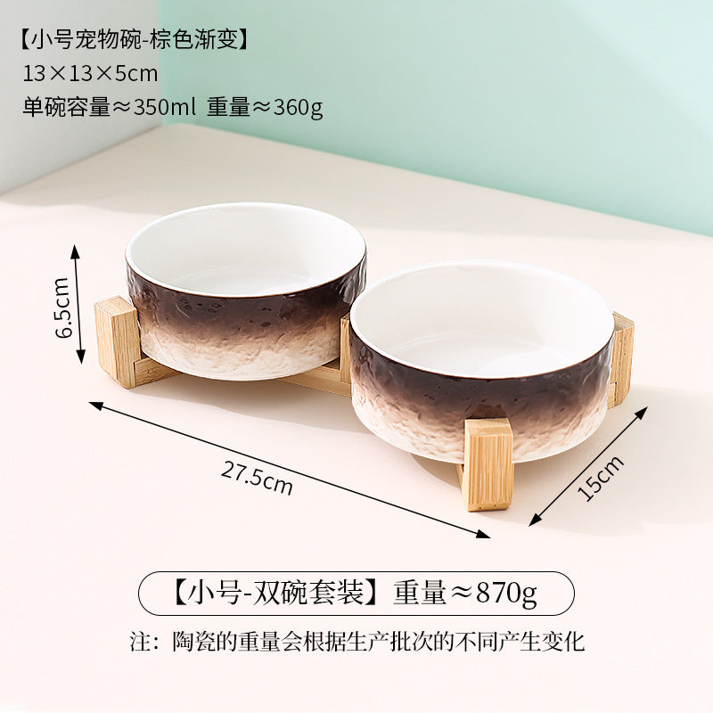 Stone pattern ceramic cat bowl double bowl dog bowl cat food bowl dog drinking cat food bowl pet food bowl integrated anti-knock