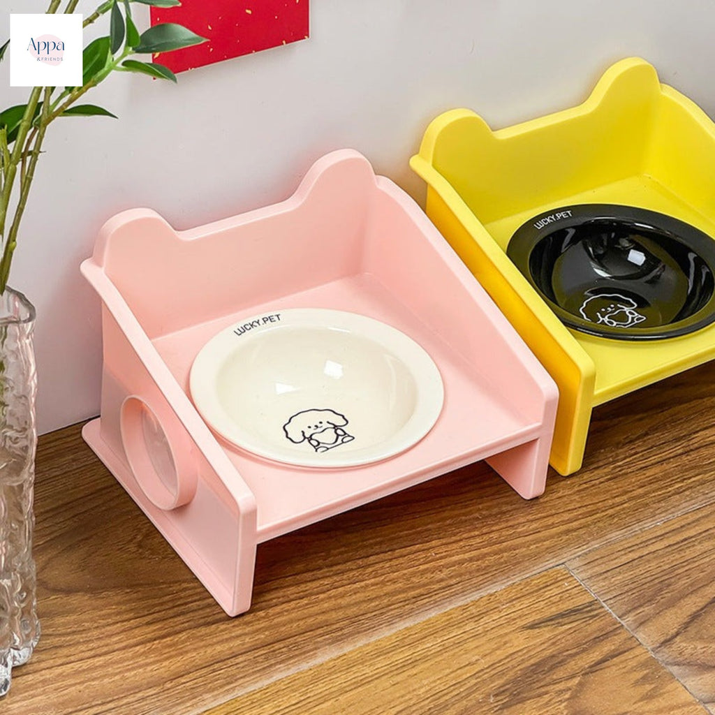 Creative Cartoon Flying Saucer Bowl with Leak-proof Bowl Rack Household Cute Pet Bowl Ceramic Cat Bowl Dog Bowl Anti-knock Water Bowl