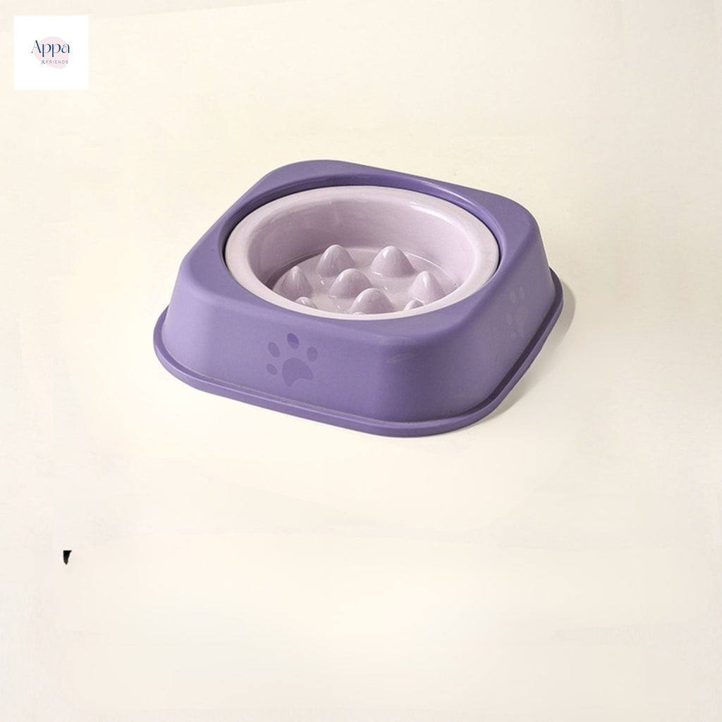 Creative Solid Color Edge Protection Slow Food Bowl with Bowl Rack Household Ceramic Pet Bowl Anti-choking Slow Food Bowl Cats and Dogs Slow Food Basin