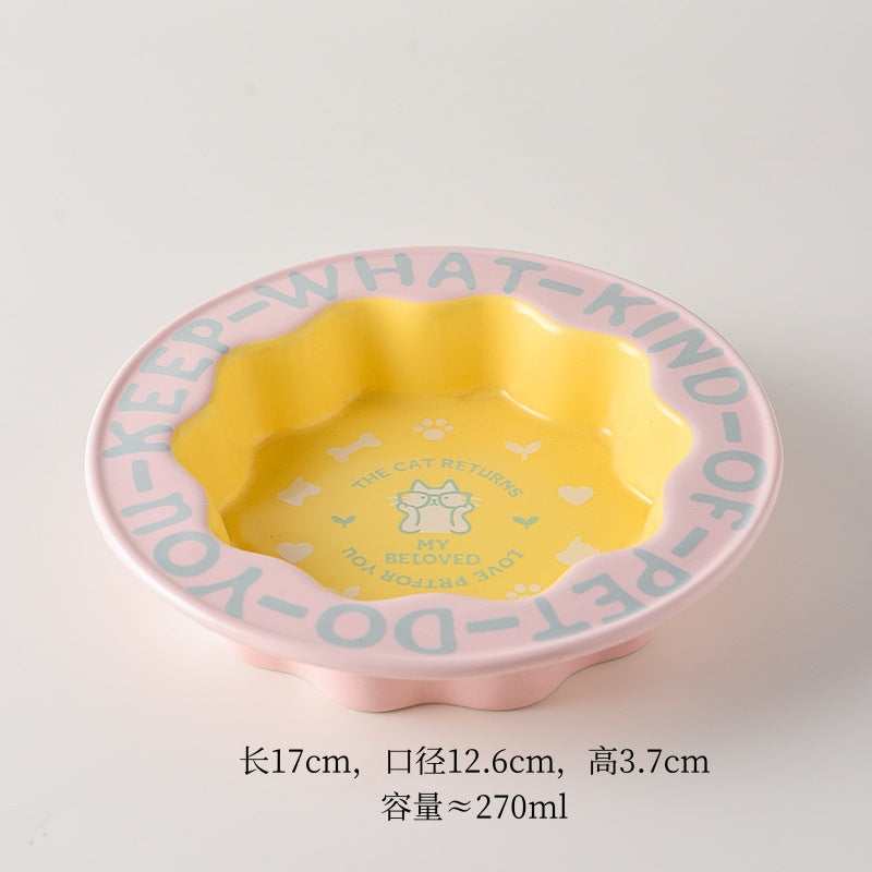 Lace cat bowl anti-black chin canned cat food bowl ceramic dog food bowl cat anti-knock water feeding bowl pet supplies