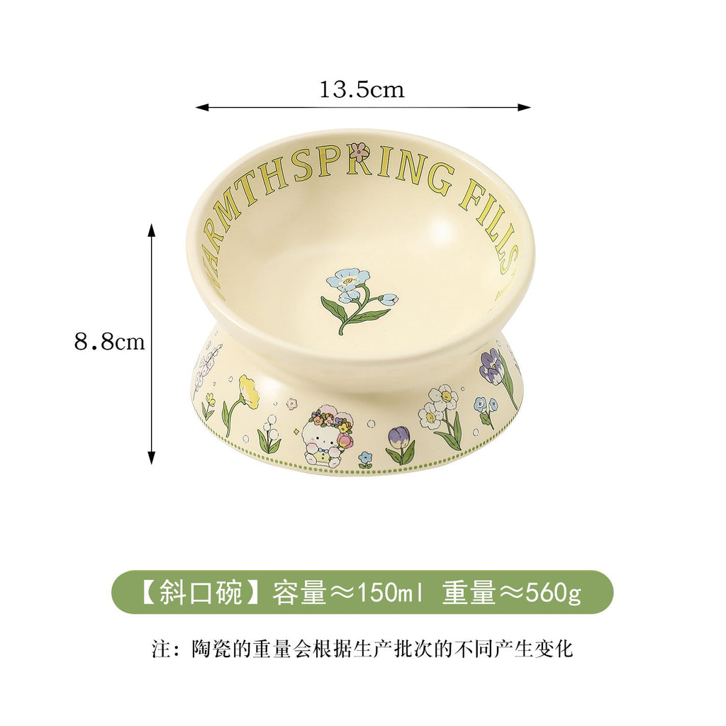 Green rabbit lace cat bowl anti-black chin cat canned food bowl ceramic dog food bowl cat anti-knock water wholesale