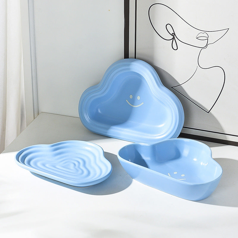 Pet supplies ceramic bowl dog bowl cat food bowl cat rice bowl water bowl clouds three-color bowl rice bowl dog food bowl