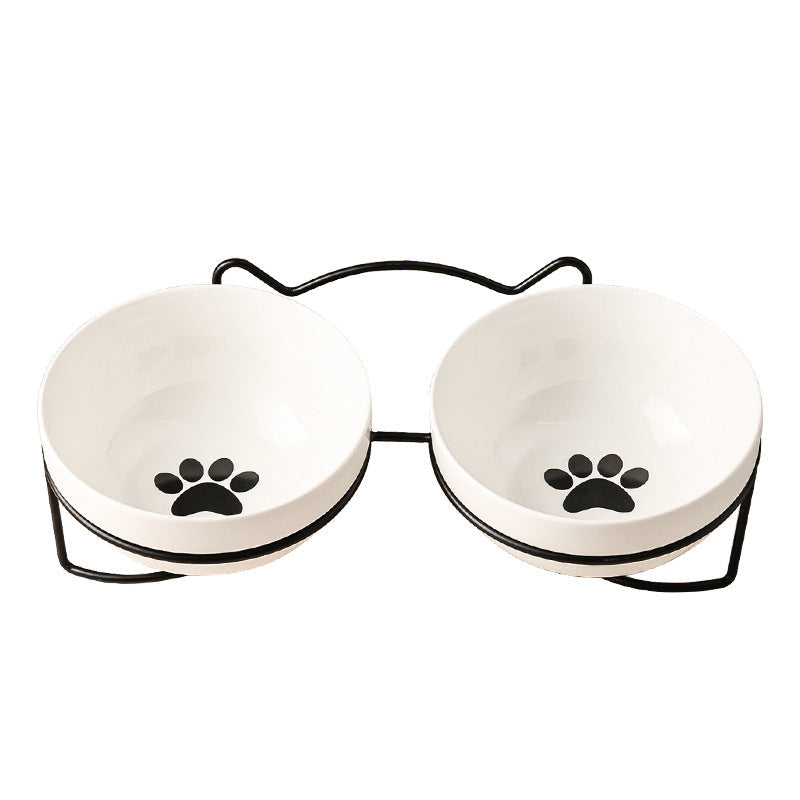 Ceramic Cat Bowl Cat Food Bowl Dog Bowl Drinking Water Bowl Food Bowl Protection Cervical Spine Pet Supplies Ceramic Double Cat Bowl