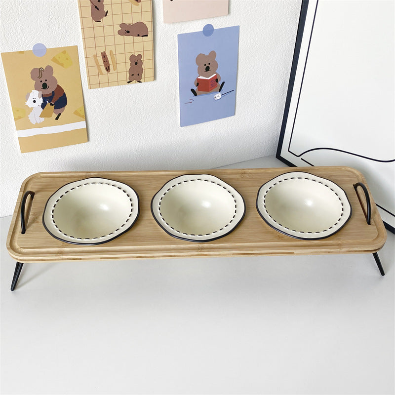 Ceramic cat bowl cat food bowl cat food bowl dog bowl dog bowl drinking bowl double bowl cervical protection Pet Bowl supplies