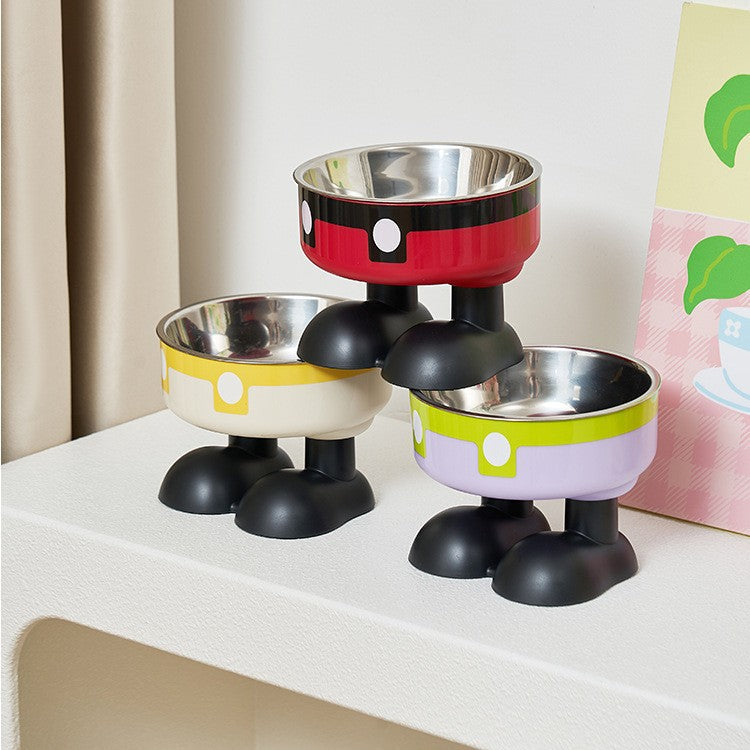 Pet Stainless Steel Bowl High Foot Cat Bowl Cartoon Neck Protection Anti-knock Pet Eatware Dog Cat Water Bowl Free Shipping