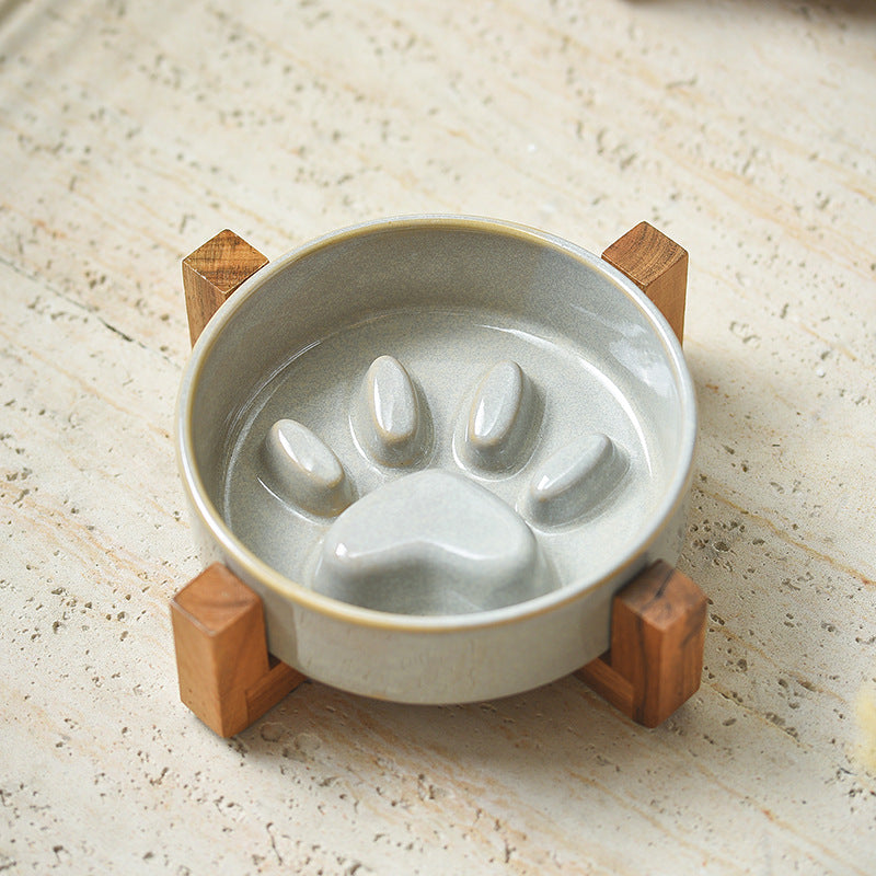 Japanese Style Kiln Change Ceramic Pet Cat Bowl Dog Bowl Medium Size Dog Puppy Slow Food Bowl Anti-choking Slow Food Bowl Anti-knock