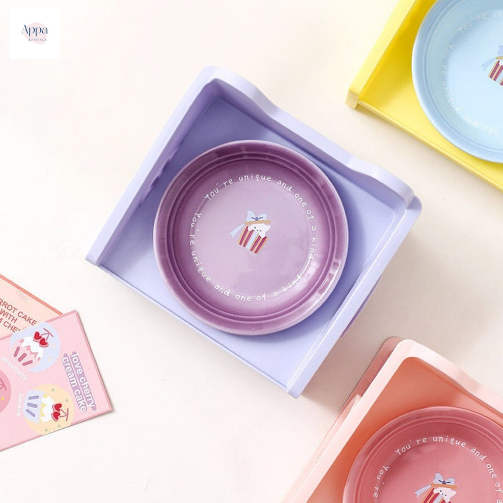 Creative Color Pre-meal Plate with Square Bowl Rack Cute Ceramic Bowl Cat Water Bowl Dog Bowl Neck Protection Leak-proof Bowl