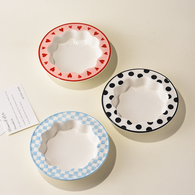 Creative Simple Round Laces Bowl Ceramic Pet Bowl Anti-knock Bowl Cat Food Bowl Cat Bowl Dog Bowl Pet Supplies Basin