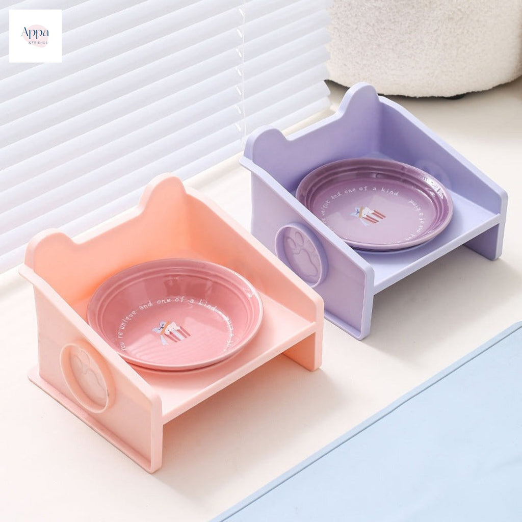 Creative Color Pre-meal Plate with Square Bowl Rack Cute Ceramic Bowl Cat Water Bowl Dog Bowl Neck Protection Leak-proof Bowl