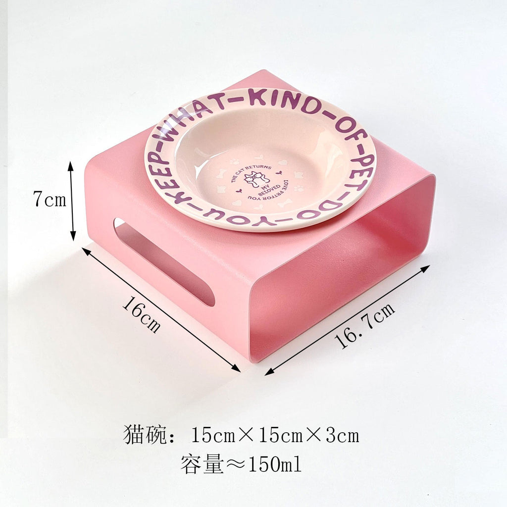 English flying saucer dish with square bowl rack creative pet bowl tall cat bowl dog basin cat food basin pet drinking bowl
