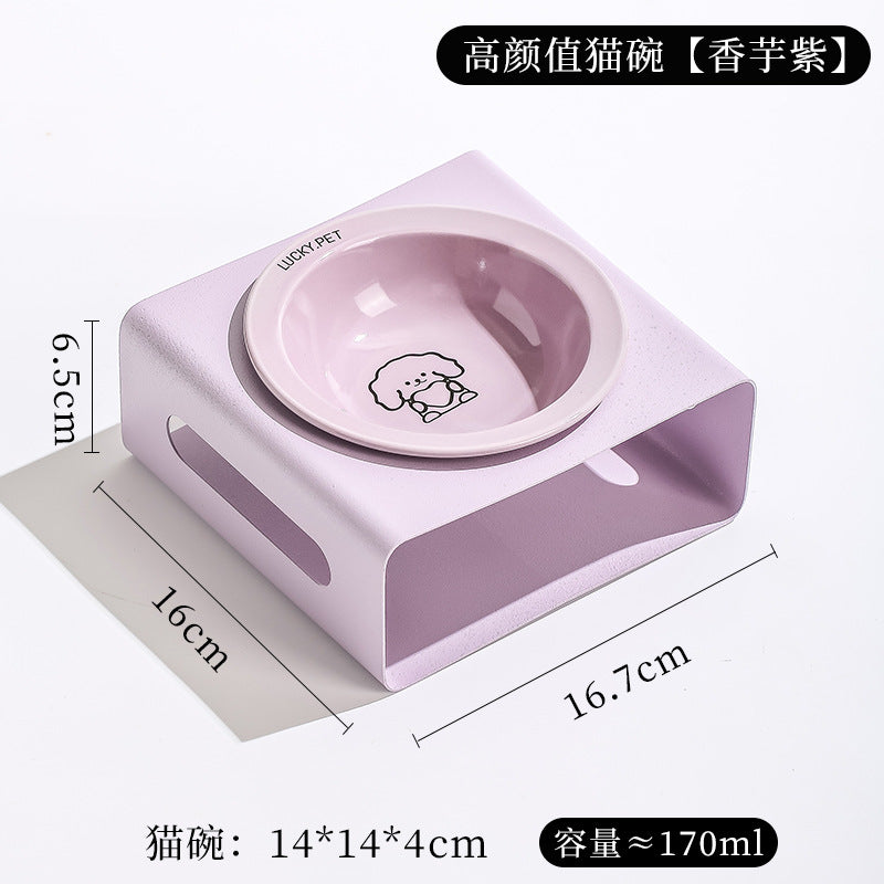 Cartoon pet bowl creative flying saucer bowl with bowl rack anti-overturning cat bowl cat and dog food bowl cat food bowl dog basin cervical spine protection