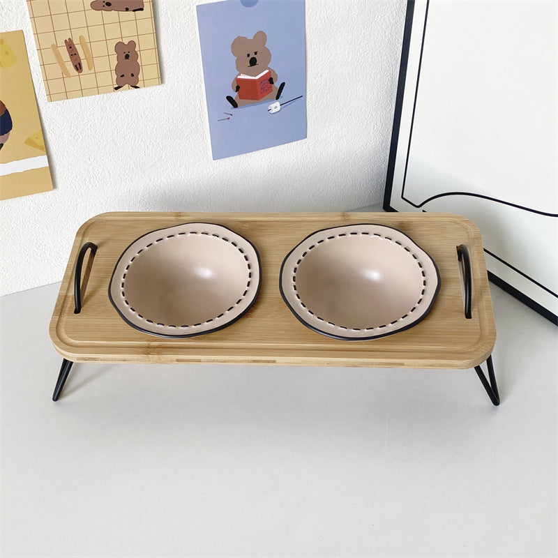 Ceramic cat bowl cat food bowl cat food bowl dog bowl dog bowl drinking bowl double bowl cervical protection Pet Bowl supplies