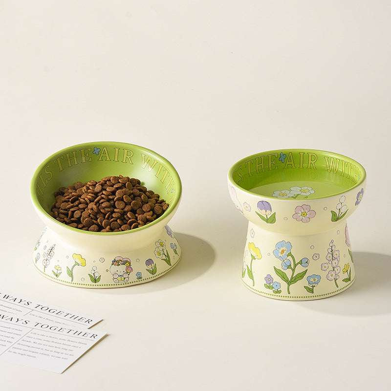 Green rabbit lace cat bowl anti-black chin cat canned food bowl ceramic dog food bowl cat anti-knock water wholesale